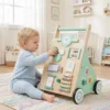 Lauflernwagen aus Holz Baby Walker mit Aktivitätszentrum & Räder Lauflernhilfe für Kinder ab 18 Monaten