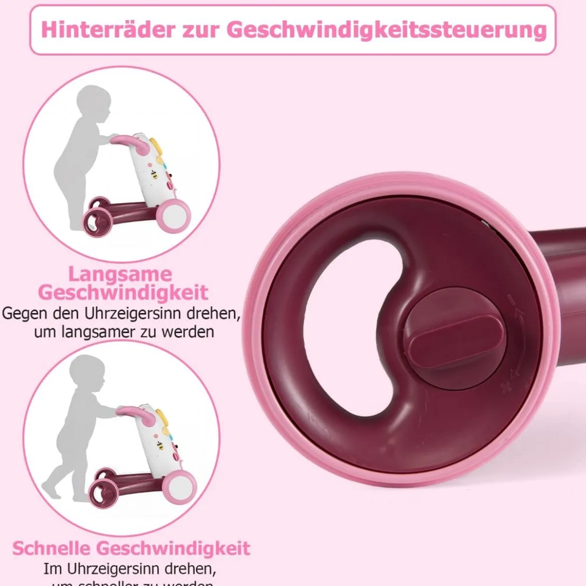 Lauflernwagen Baby Walker mit Musik & Licht Lauflernhilfe mit Formensortierer rotierende Zahnräder Rosa