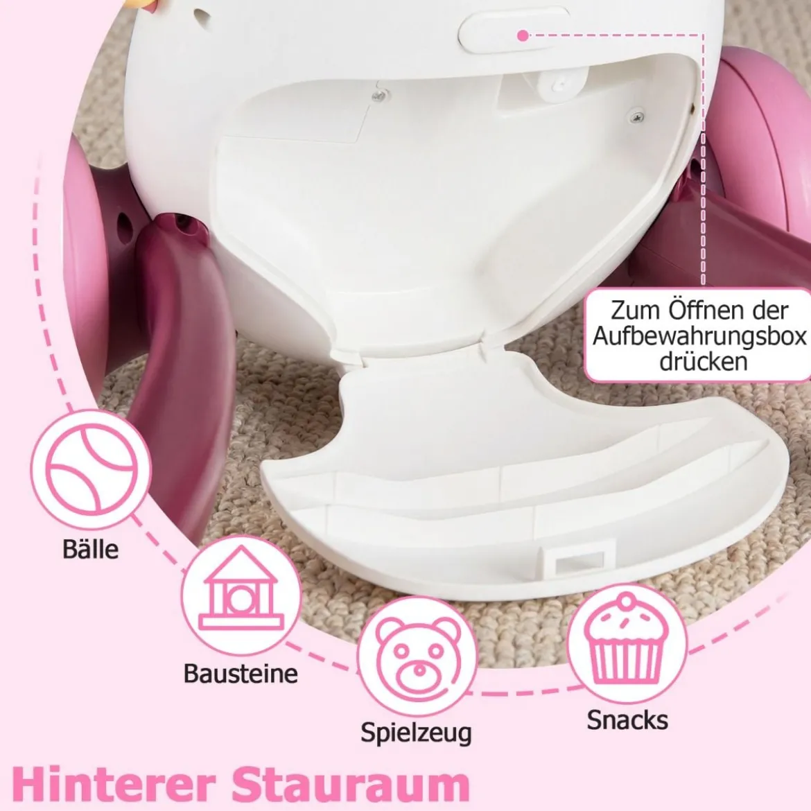 Lauflernwagen Baby Walker mit Musik & Licht Lauflernhilfe mit Formensortierer rotierende Zahnräder Rosa