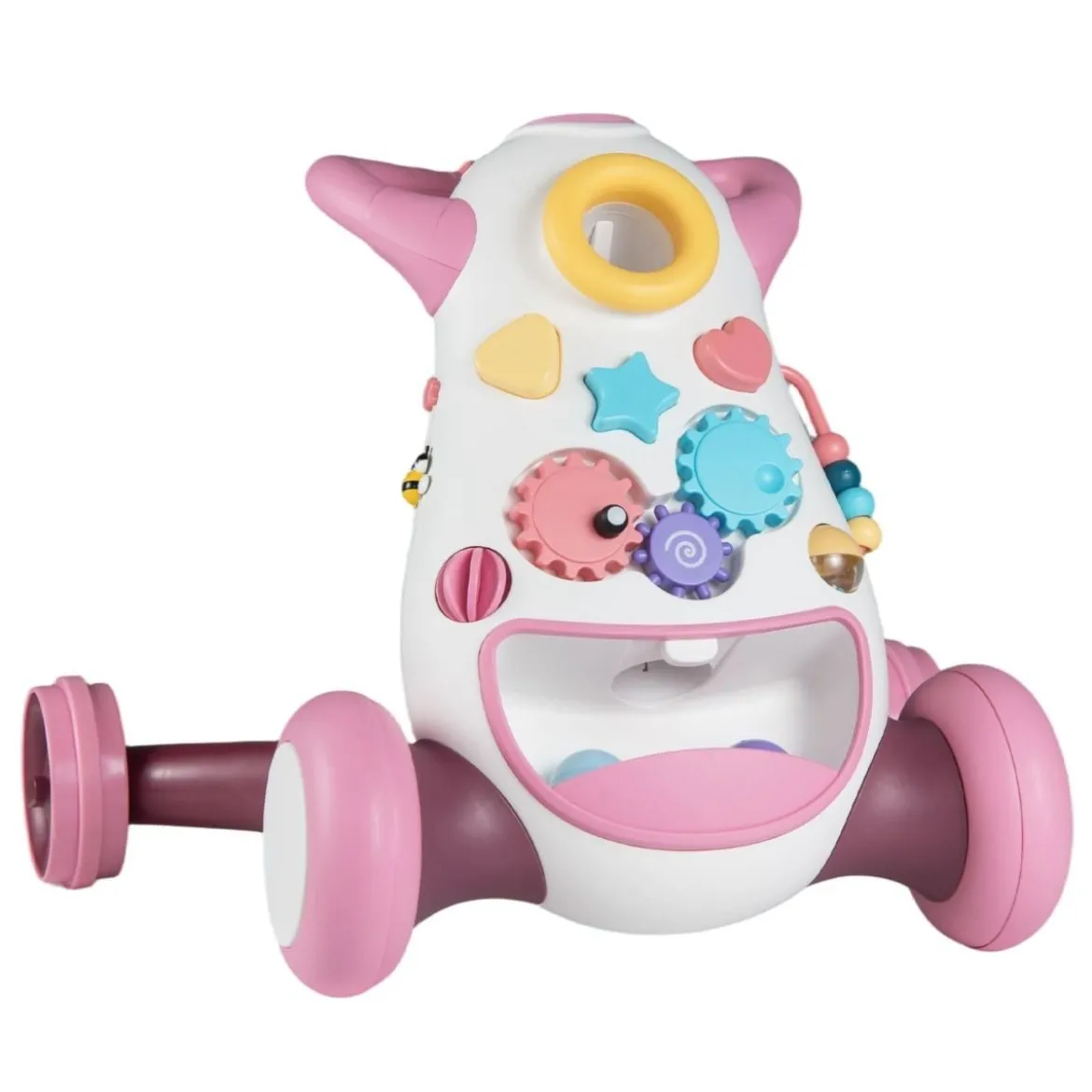 Lauflernwagen Baby Walker mit Musik & Licht Lauflernhilfe mit Formensortierer rotierende Zahnräder Rosa