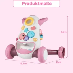 Lauflernwagen Baby Walker mit Musik & Licht Lauflernhilfe mit Formensortierer rotierende Zahnräder Rosa