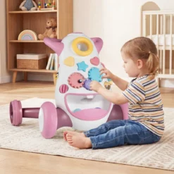 Lauflernwagen Baby Walker mit Musik & Licht Lauflernhilfe mit Formensortierer rotierende Zahnräder Rosa