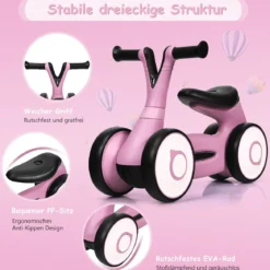 Laufrad Balance Fahrrad Balance Bike Kinderlaufrad Lauflernrad für Kinder Fahrrad Lernlaufrad ohne Pedal für Kinder 59x29x40cm Rosa