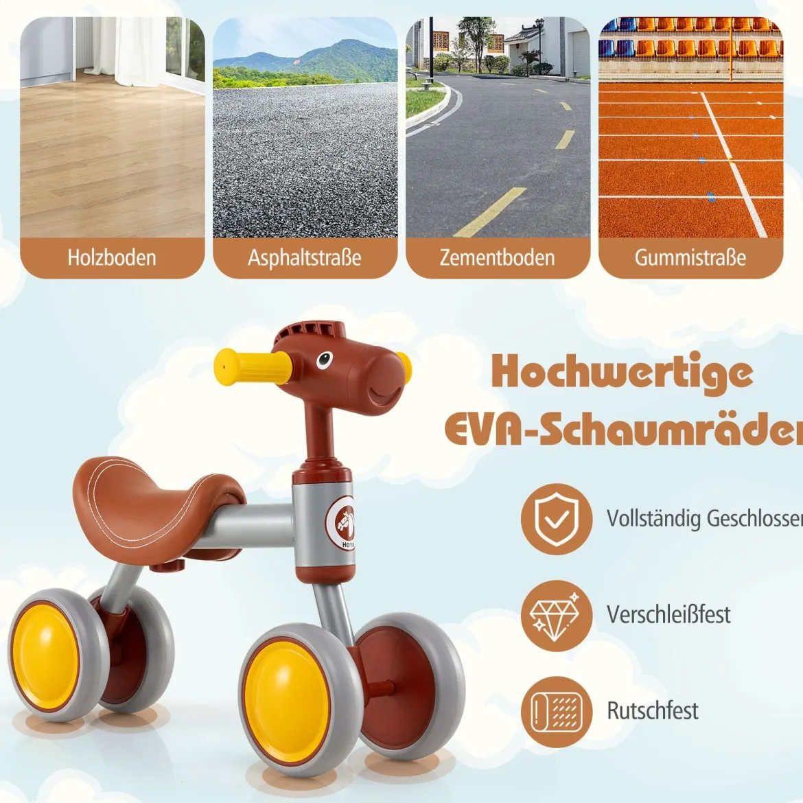 Laufrad Lauflernrad 4 Räder Kinderlaufrad ohne Pedal Balance Fahrrad für Kinder 18-36 Monate