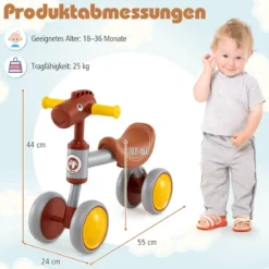 Laufrad Lauflernrad 4 Räder Kinderlaufrad ohne Pedal Balance Fahrrad für Kinder 18-36 Monate