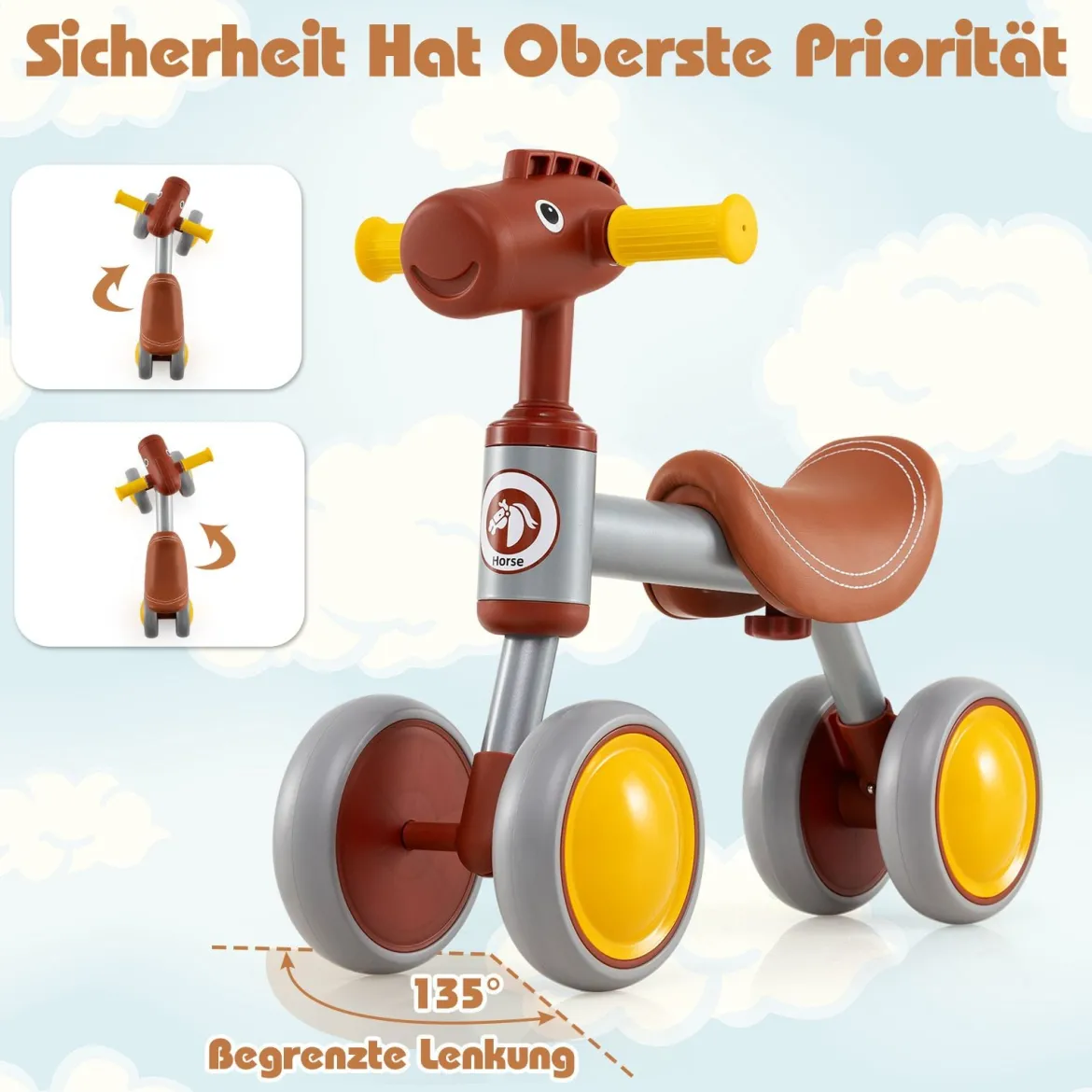 Laufrad Lauflernrad 4 Räder Kinderlaufrad ohne Pedal Balance Fahrrad für Kinder 18-36 Monate