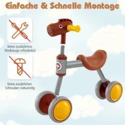 Laufrad Lauflernrad 4 Räder Kinderlaufrad ohne Pedal Balance Fahrrad für Kinder 18-36 Monate