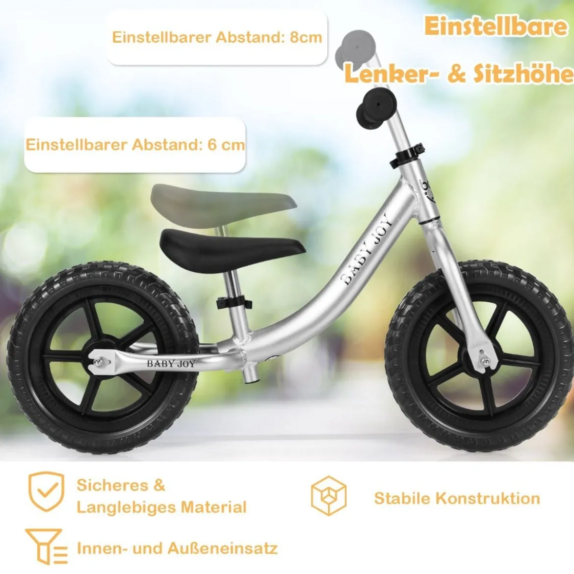 Laufrad mit verstellbarem Lenker & Sitz Balance Fahrrad ohne Pedal für 2-7 Jahre Jungen und Mädchen Silbern