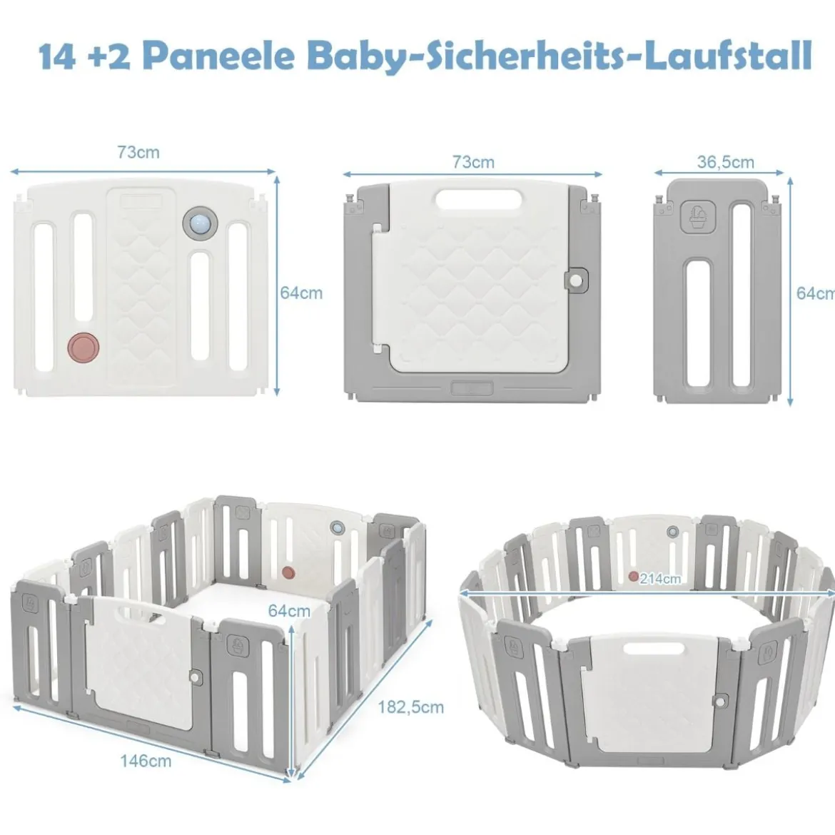 Laufstall Baby-Laufgitter mit Tür Spielpaneel & Sicherheitsschloss 146 x 182,5 x 64 cm