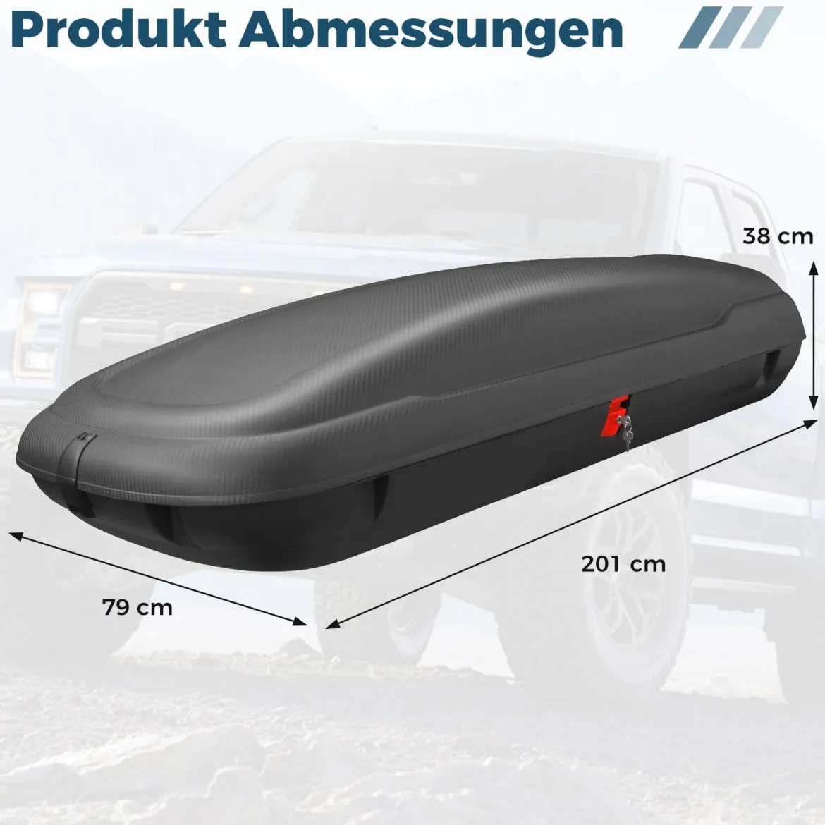 400L Auto Dachbox Abschießbarer Dachkoffer mit Zentralverriegelung & Schlüsseln & Gurten