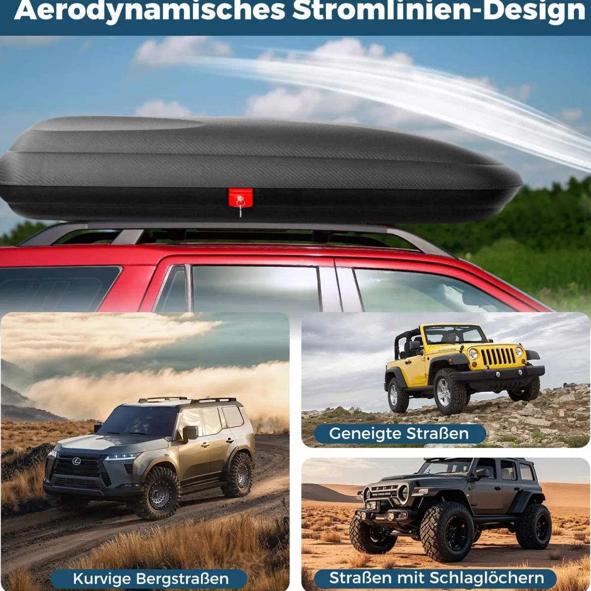 400L Auto Dachbox Abschießbarer Dachkoffer mit Zentralverriegelung & Schlüsseln & Gurten
