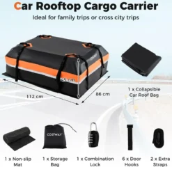450L Auto Dachbox mit Anti-Rutsch-Matte & 6 Türhake & Schloss & Tragetasche Orange