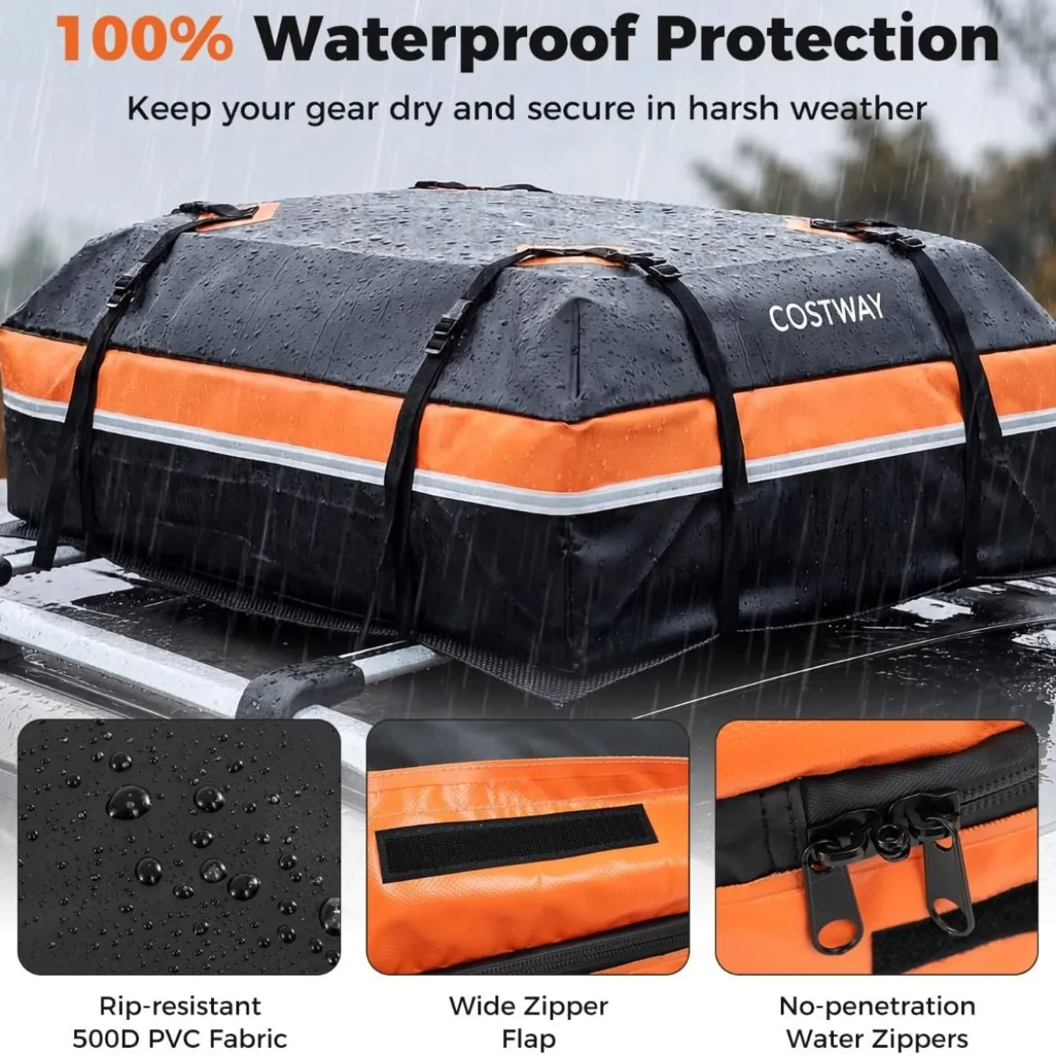 450L Auto Dachbox mit Anti-Rutsch-Matte & 6 Türhake & Schloss & Tragetasche Orange