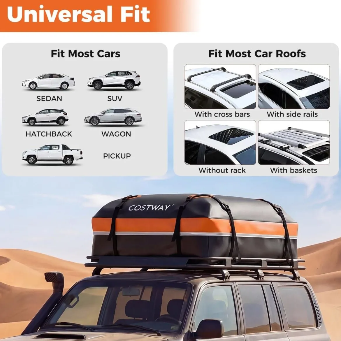 600L Auto Dachbox mit Anti-Rutsch-Matte & 6 Türhake & Schloss & Tragetasche Orange