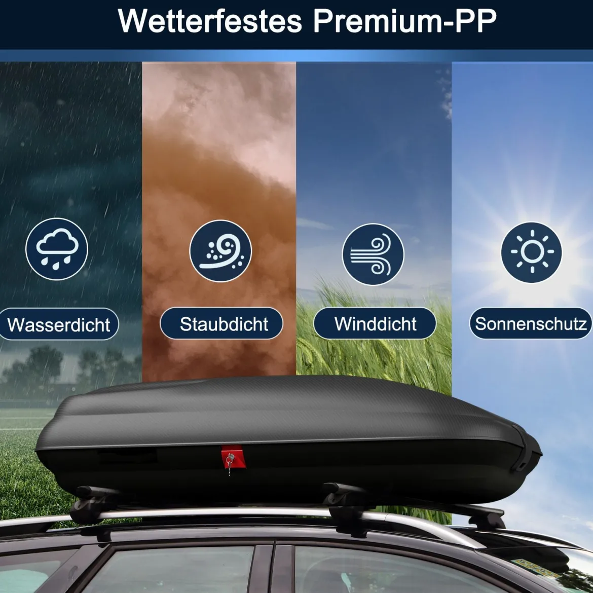 250L Auto Dachbox mit Zentralverriegelung & Schlüsseln & Gurten Abschießbarer Dachkoffer