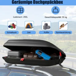 250L Auto Dachbox mit Zentralverriegelung & Schlüsseln & Gurten Abschießbarer Dachkoffer