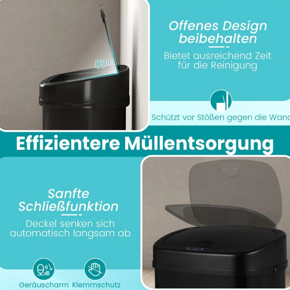 58 L Automatischer Mülleimer mit Sensor & Dual-Zonen Intelligenter Abfalleimer Schwarz