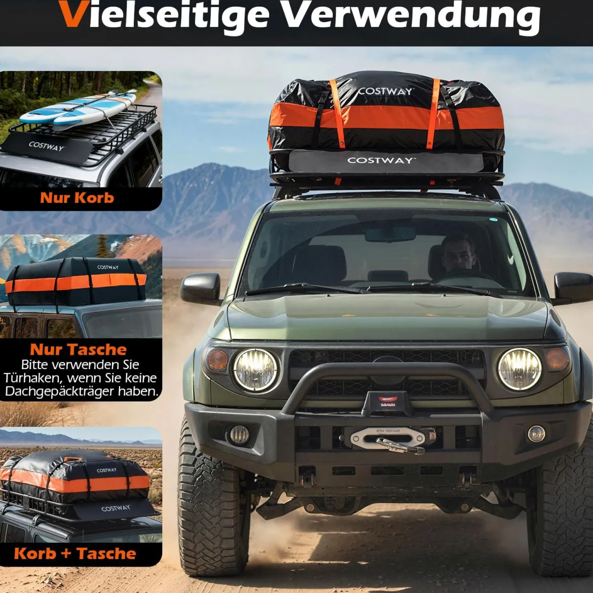 425 L Dachbox Auto mit Dachträger & 6 Türhaken & Tragetasche Wasserdichter Dachkoffer Orange