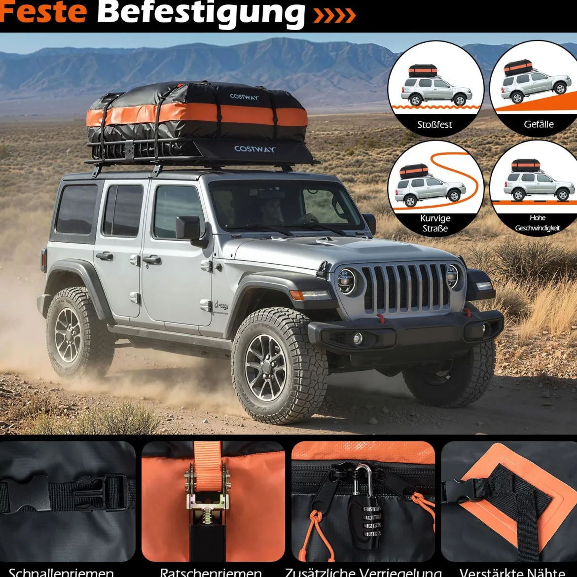 425 L Dachbox Auto mit Dachträger & 6 Türhaken & Tragetasche Wasserdichter Dachkoffer Orange