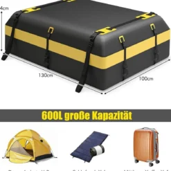 600L Dachbox für Auto mit 6 Türhaken & Zahlenschloss Rutschfester Matte & Tragetasche Dachkoffer Gelb