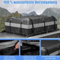 600L Dachbox für Auto mit 6 Türhaken & Zahlenschloss Rutschfester Matte & Tragetasche Dachkoffer Grau