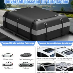 600L Dachbox für Auto mit 6 Türhaken & Zahlenschloss Rutschfester Matte & Tragetasche Dachkoffer Grau