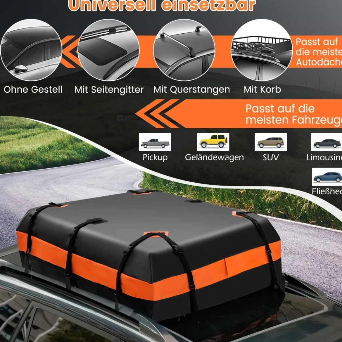 420 L Dachbox für Auto mit Zahlenschloss & 6 Türhaken & Anti-Rutsch-Matte Wasserdichter Dachkoffer