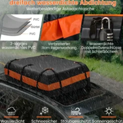 420 L Dachbox für Auto mit Zahlenschloss & 6 Türhaken & Anti-Rutsch-Matte Wasserdichter Dachkoffer