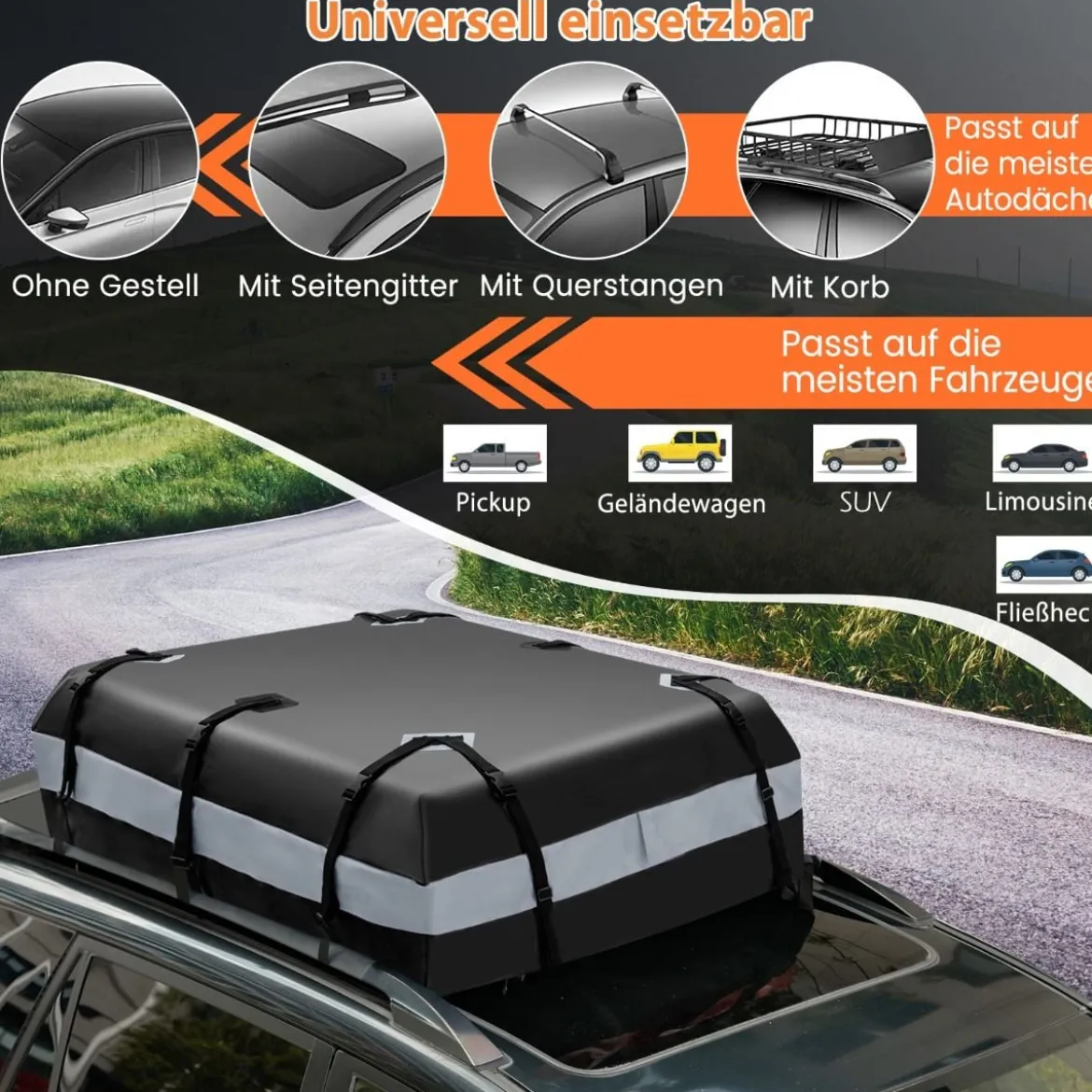 420 L Dachbox für Auto mit Zahlenschloss & 6 Türhaken & Anti-Rutsch-Matte Wasserdichter Dachkoffer
