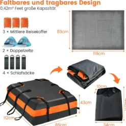 420 L Dachbox für Auto mit Zahlenschloss & 6 Türhaken & Anti-Rutsch-Matte Wasserdichter Dachkoffer