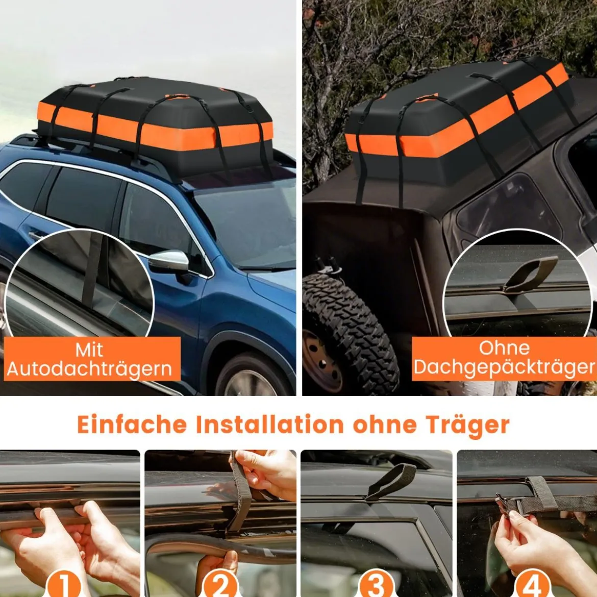 420 L Dachbox für Auto mit Zahlenschloss & 6 Türhaken & Anti-Rutsch-Matte Wasserdichter Dachkoffer