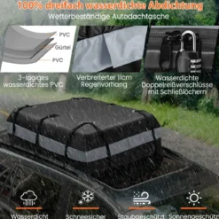 420 L Dachbox für Auto mit Zahlenschloss & 6 Türhaken & Anti-Rutsch-Matte Wasserdichter Dachkoffer