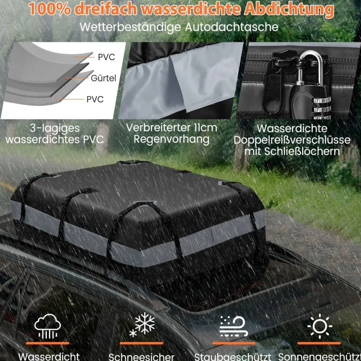 420 L Dachbox für Auto mit Zahlenschloss & 6 Türhaken & Anti-Rutsch-Matte Wasserdichter Dachkoffer