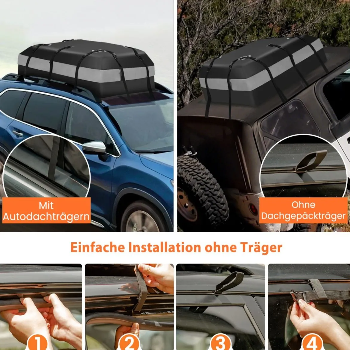 420 L Dachbox für Auto mit Zahlenschloss & 6 Türhaken & Anti-Rutsch-Matte Wasserdichter Dachkoffer