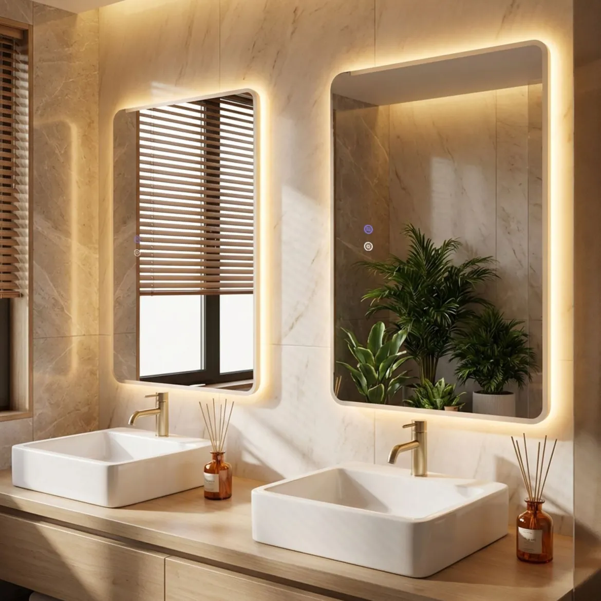 LED Badezimmer Spiegel mit Antibeschlag Dimmbares Beleuchtetes Schminkspiegel 70 x 50 cm