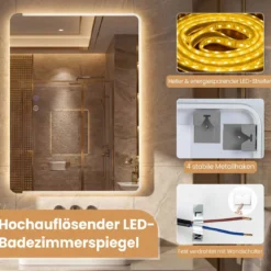 LED Badezimmer Spiegel mit Antibeschlag Dimmbares Beleuchtetes Schminkspiegel 70 x 50 cm