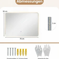 LED Badezimmer Spiegel mit Antibeschlag Dimmbares Beleuchtetes Schminkspiegel 70 x 50 cm