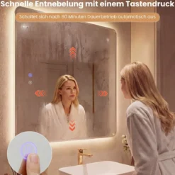 LED Badezimmer Spiegel mit 3-farbigen Lichtern & Antibeschlag Wandspiegel Schminkspiegel 80 x 60 cm