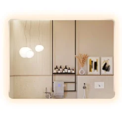 LED Badezimmer Spiegel mit 3-farbigen Lichtern & Antibeschlag Wandspiegel Schminkspiegel 80 x 60 cm