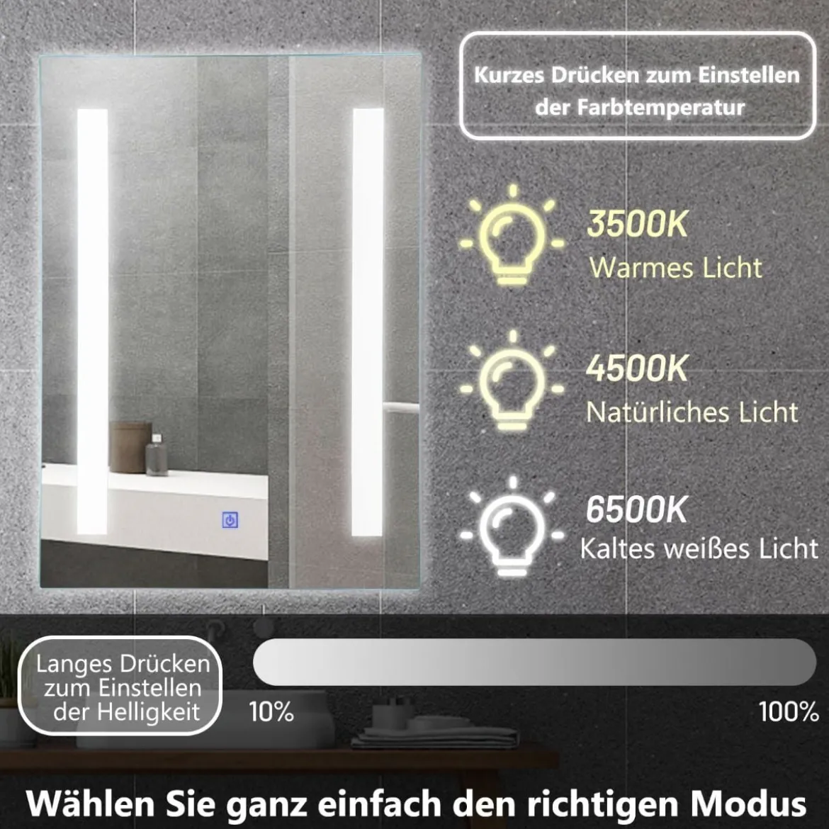LED-Badezimmerspiegel Wandmontierbarer Kosmetikspiegel 70 x 50 cm