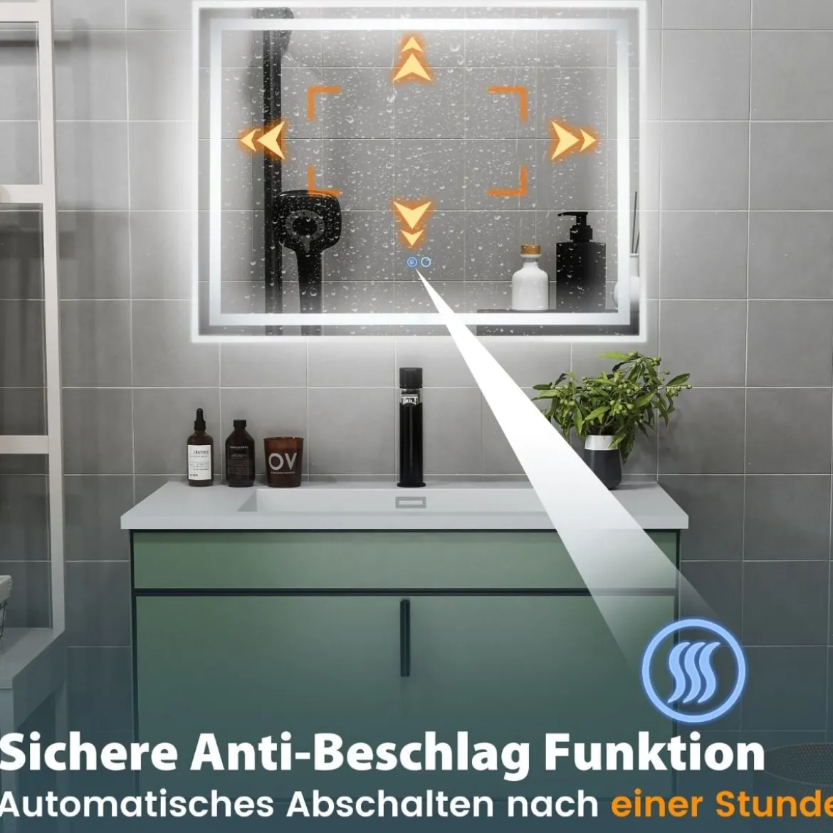LED Badspiegel mit Beleuchtung 80 x 60 cm Badezimmerspiegel Anti-Beschlag Rechteckig