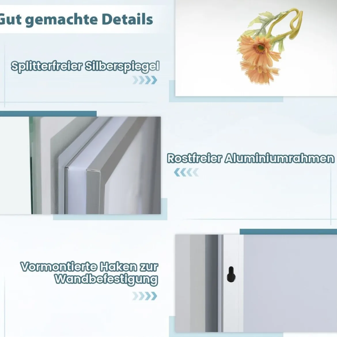 LED Badspiegel mit Beleuchtung 80 x 60 cm Badezimmerspiegel Anti-Beschlag Rechteckig
