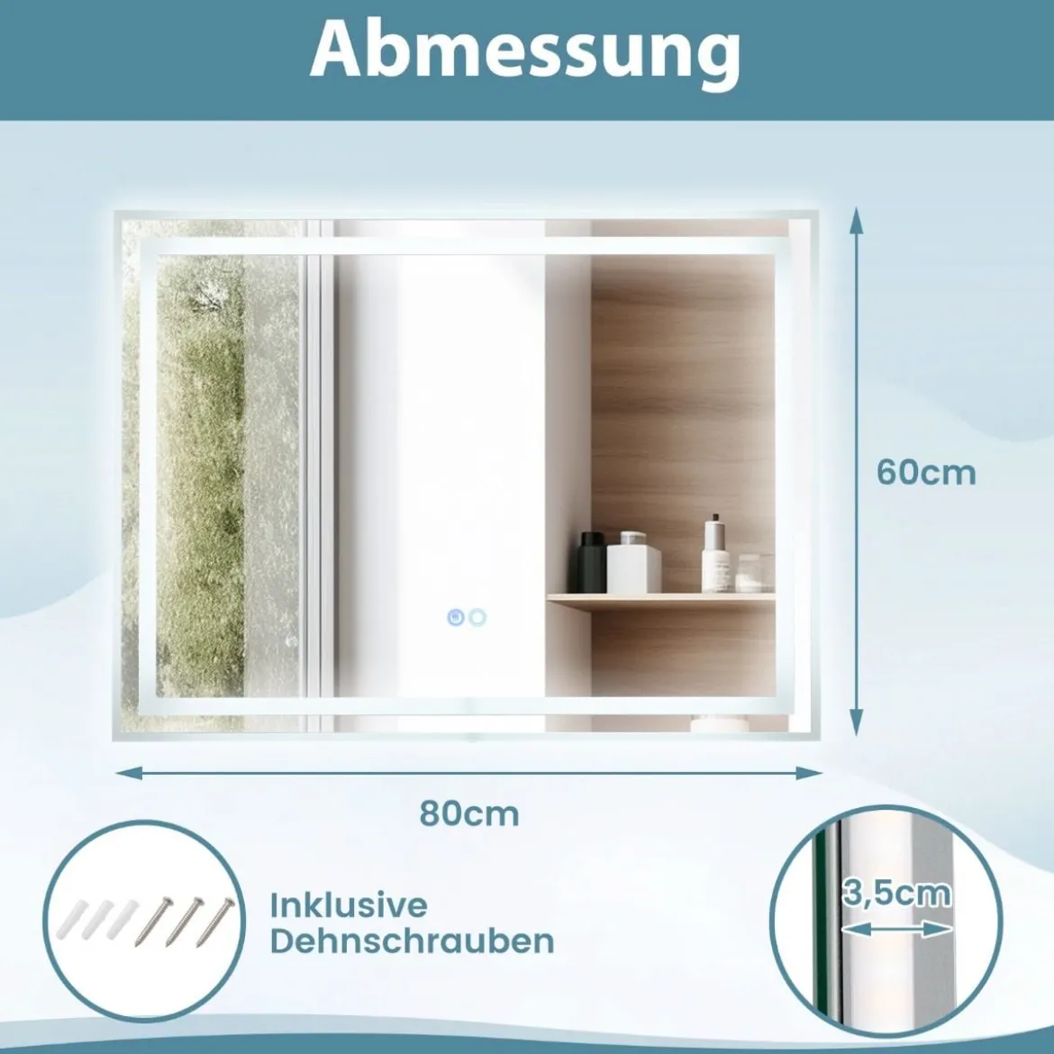 LED Badspiegel mit Beleuchtung 80 x 60 cm Badezimmerspiegel Anti-Beschlag Rechteckig