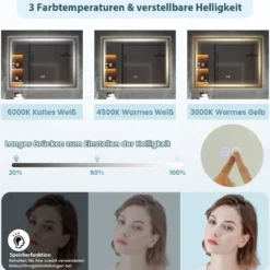 LED Badspiegel mit Beleuchtung 80 x 60 cm Badezimmerspiegel Anti-Beschlag Rechteckig