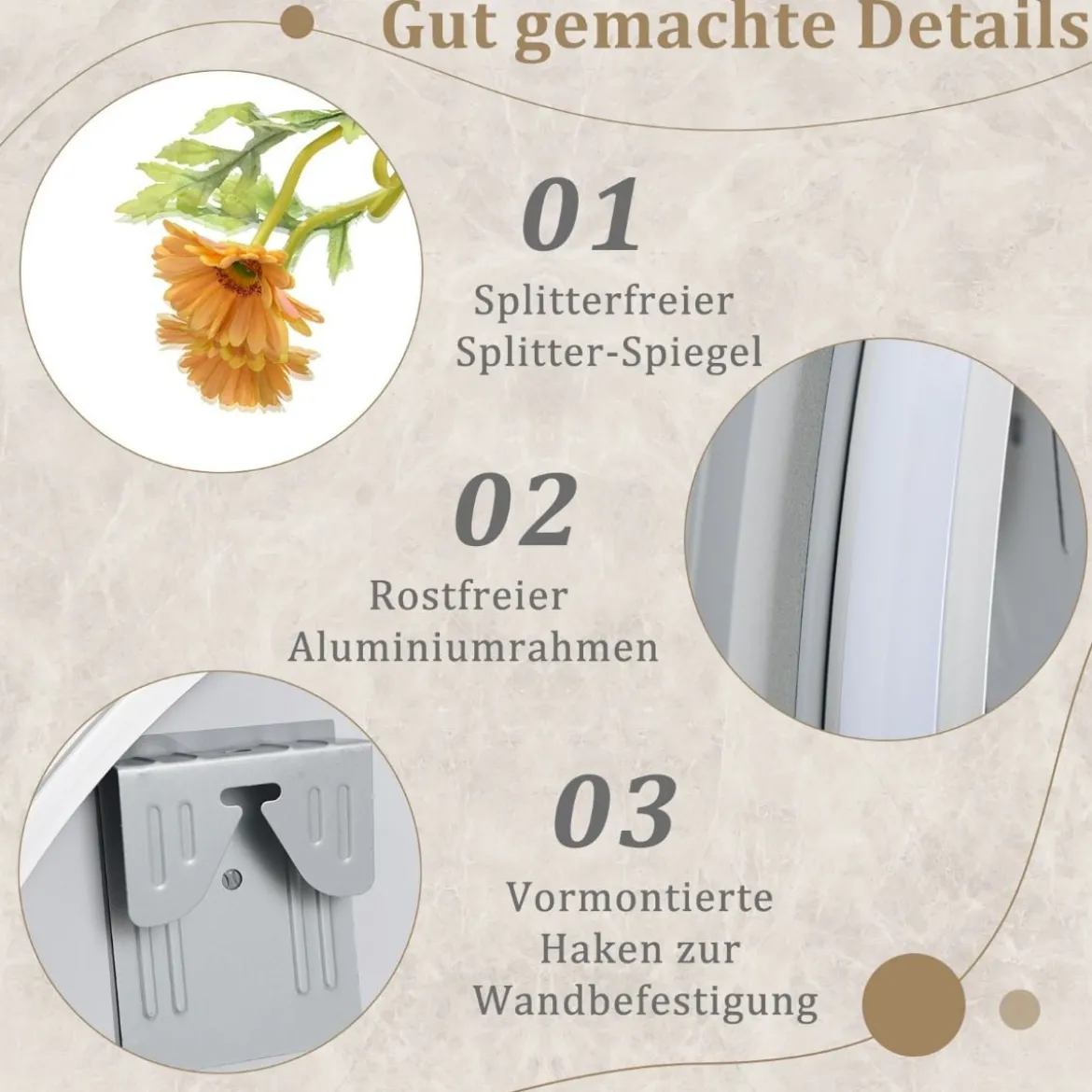 LED Badspiegel mit Beleuchtung 60cm runder Badezimmerspiegel Anti-Beschlag Oval