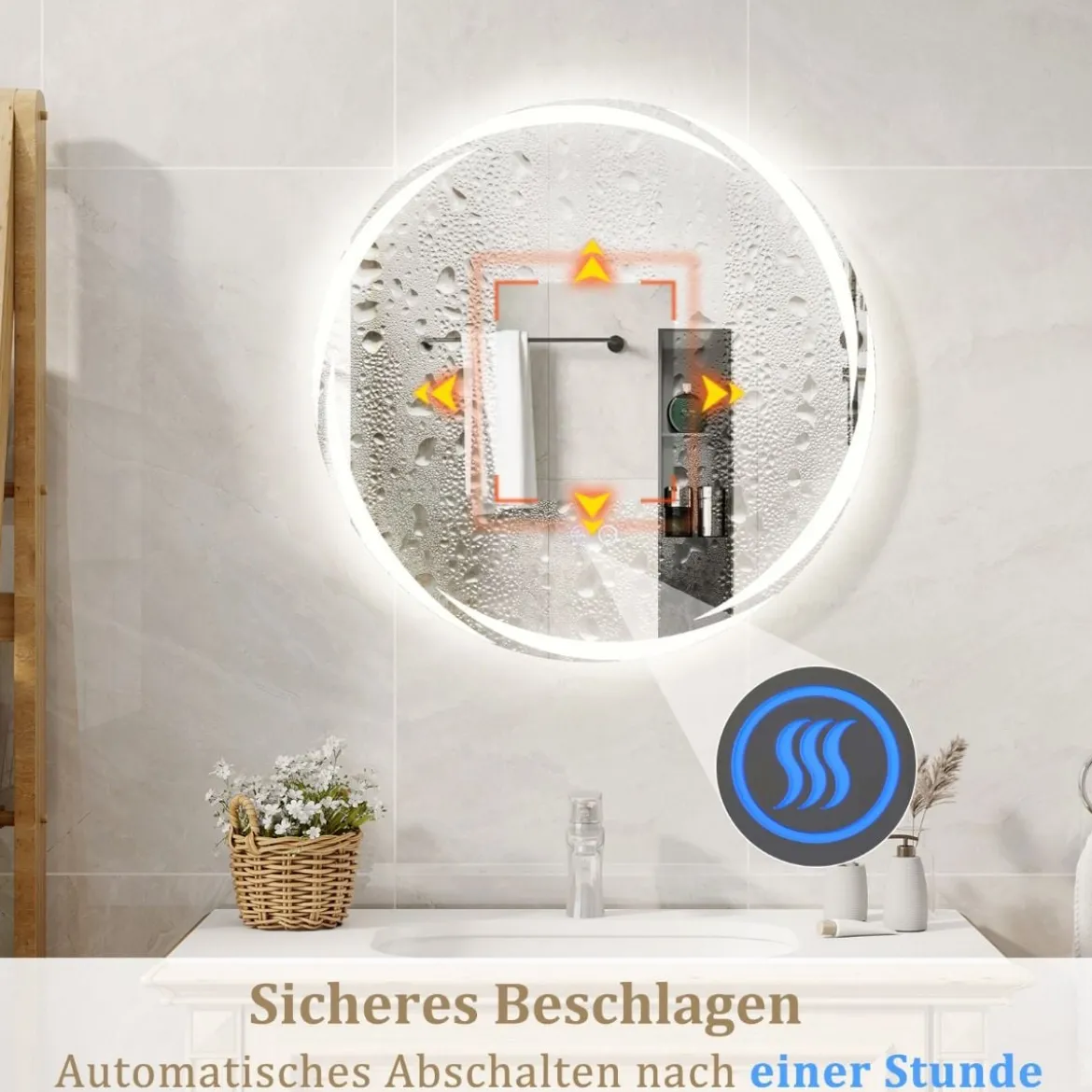 LED Badspiegel mit Beleuchtung 60cm runder Badezimmerspiegel Anti-Beschlag Oval