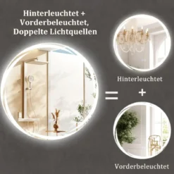 LED Badspiegel mit Beleuchtung 60cm runder Badezimmerspiegel Anti-Beschlag Oval