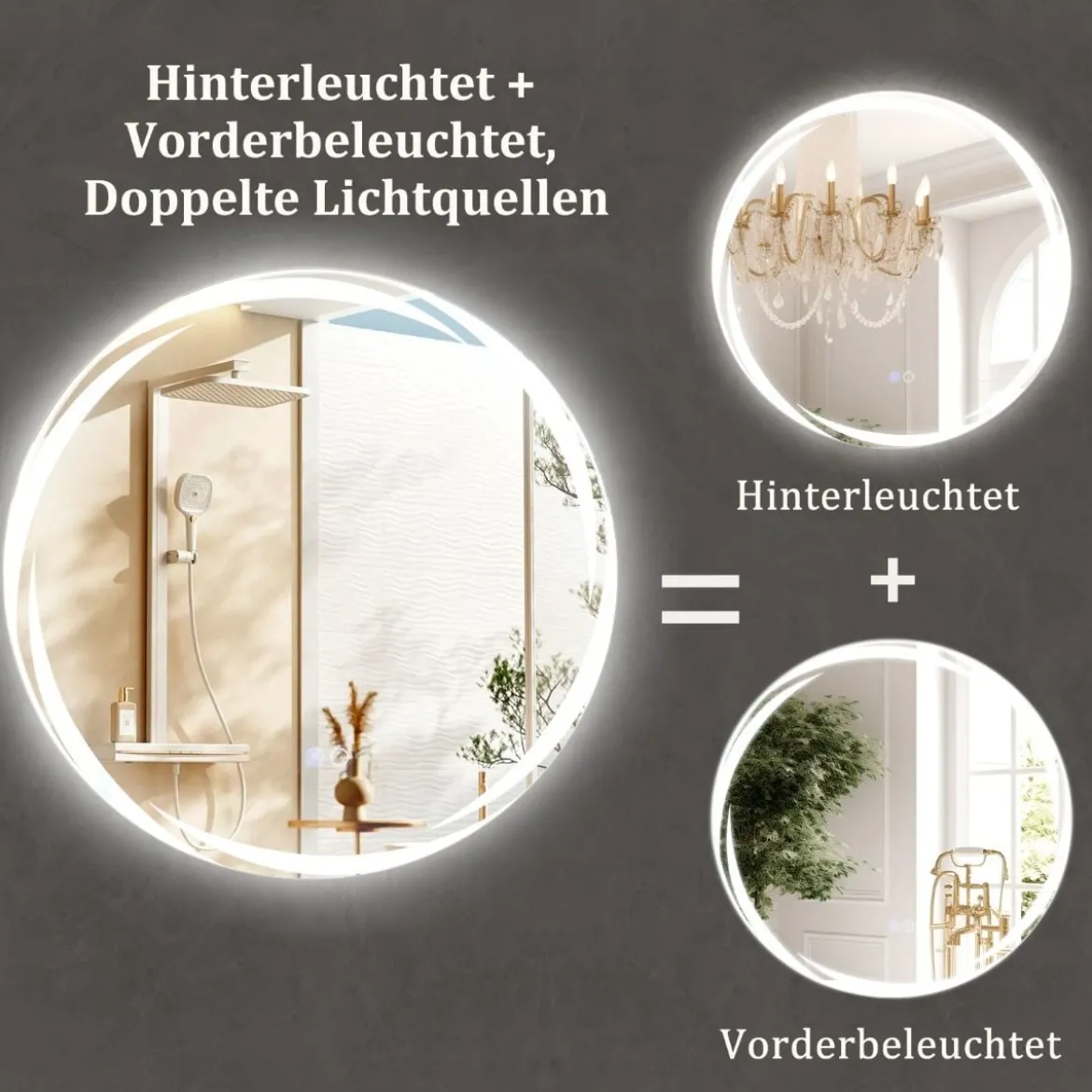 LED Badspiegel mit Beleuchtung 60cm runder Badezimmerspiegel Anti-Beschlag Oval