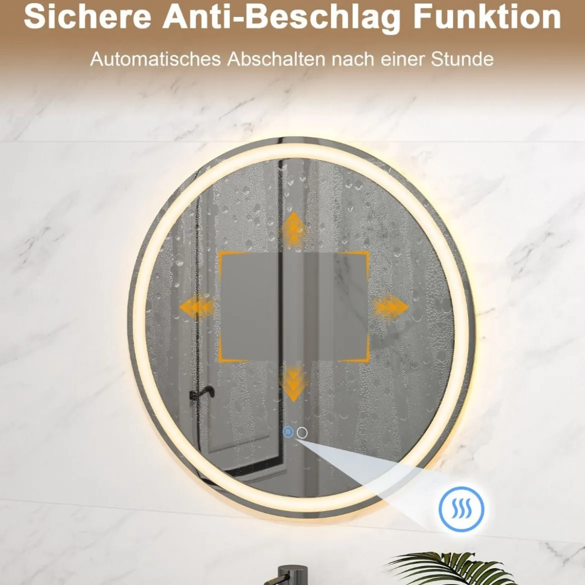 LED Badspiegel mit Beleuchtung 60cm runder Anti-Beschlag Badezimmerspiegel Silber
