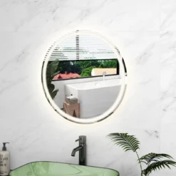 LED Badspiegel mit Beleuchtung 60cm runder Anti-Beschlag Badezimmerspiegel Silber